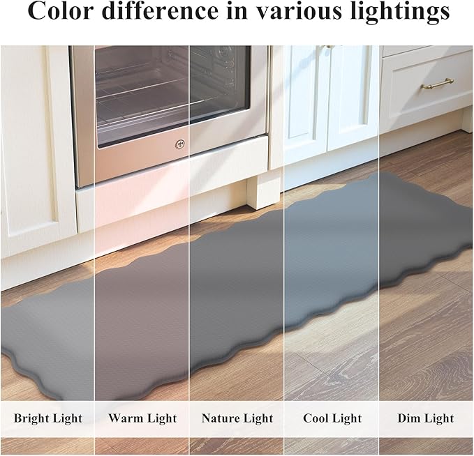 KIMODE Anti Fatigue Kitchen Mats for Kitchen Floor,Scalloped Kitchen Rugs Sets of 2 Non Slip,Cushioned Padded Memory Foam Kitchen Floor Mat Carpet for Office Laundry Sink,Grey