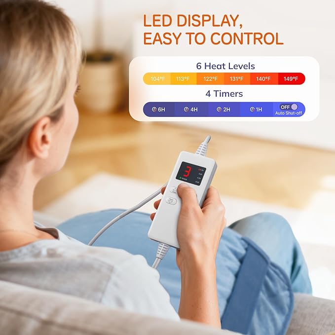 Heating Pad for Neck and Shoulders, Back Pain Relief, Electric Heating Pads with 6 Heat Levels & 4 Time Settings, Auto Shut-Off, Gift for Mom and Dad