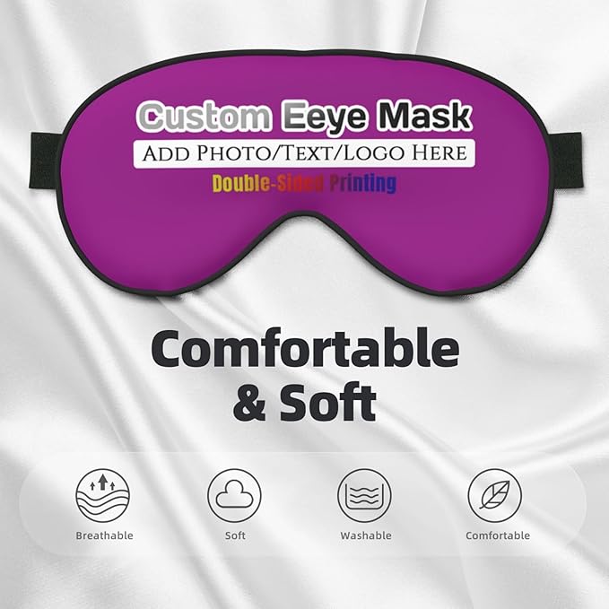 Custom Eye Mask,Add Your Image Text Personalized Sleep Shade Soft Blindfold Eyemask Blackout Eye Cover with Adjustable Strap for Sleep,Travel,Nap Light Purple