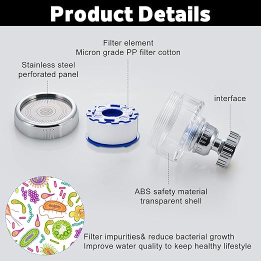 3 Pack Sink Water Filter Faucet, 360° Rotating Faucet-Mount Water Purifier with 15 Filter Cartridges, Removes Chlorine, Fluoride & Heavy Metals from Hard Water for Kitchen & Bathroom