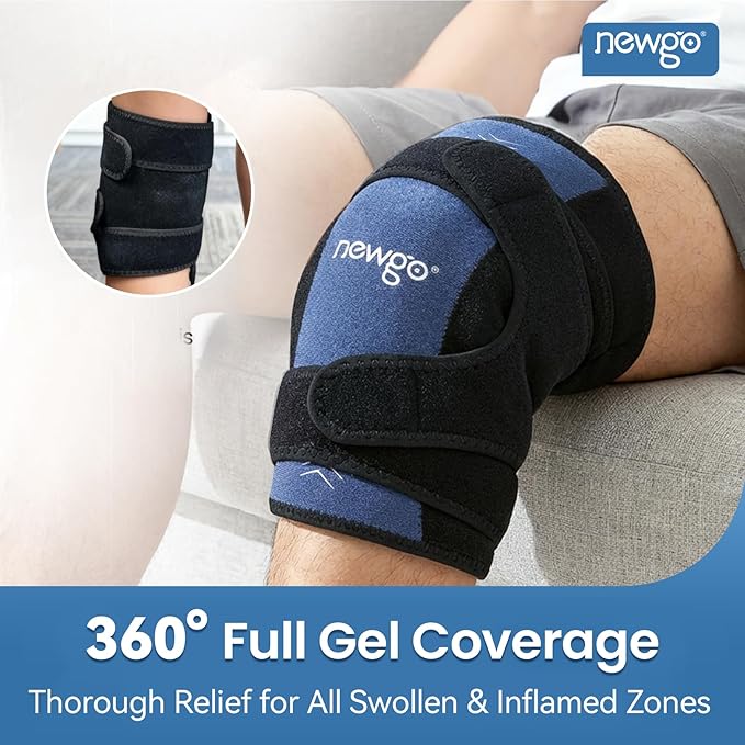 NEWGO 360° Knee Ice Pack Wrap, 60 Minutes Extended Cold Therapy with Ice Grid Gel, Ergonomic Y-Shape Snug Fit for Sports & Surgery Recovery, Swelling, Leak-Resistant, Reusable Design