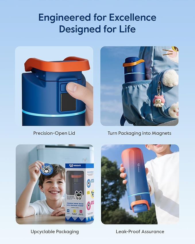 BOOST Smart Water Bottle with Reminder & Tracker, 16oz Kids Water Bottle for School, DIY Refrigerator Magnets, BPA-Free Vacuum Insulated Stainless Steel, Ideal for Mother's Day Gifts
