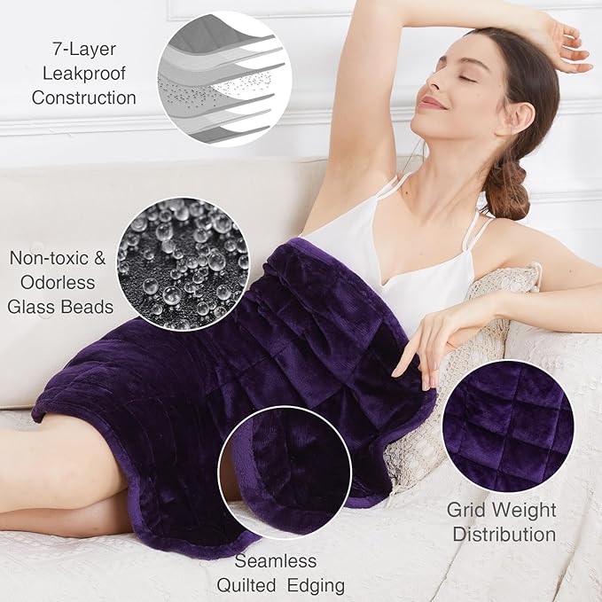 Alomidds Weighted Lap Blanket 7lbs, Cozy Breathable Flannel Weighted Lap Pad for Adults, Small Weighted Blanket for Travel, Sleeping, Couch, Purple, 29" x 24"