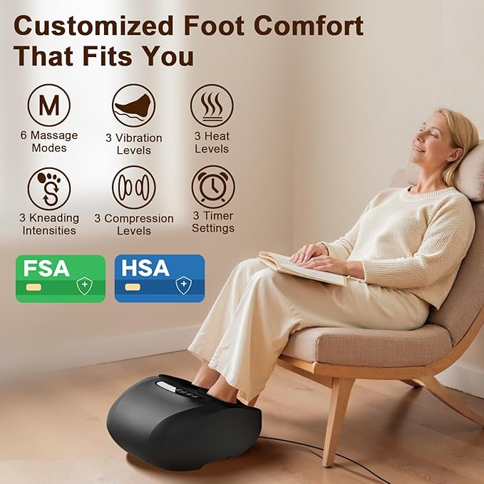Shiatsu Foot Massager Machine with Heat : Deep Kneading Foot Massager with Vibration & Compression for Plantar Fasciitis & Neuropathy - Relax for Home Office Use