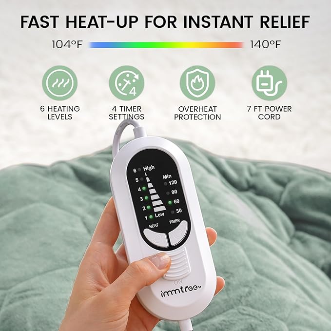 immtree Weighted Heating Pad for Period Cramps, 29" x 24" Extra Large Electric Heated Pads 5 lbs, Back Shoulder Knee Abdomen Pain Relief, Soft Warm Heavy Lap Blanket, Grey Green