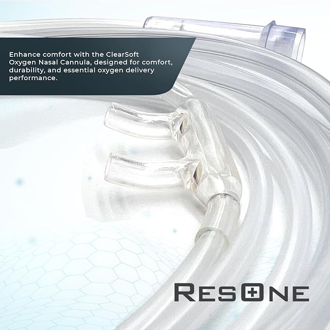 ResOne 2Ft High Flow Adult Oxygen Nasal Cannula 1-Pack - Soft Curved Prongs, Crush-Resistant Tubing - Oxygen Concentrator Supplies - Soft Curved Nose Piece, Standard Size, 15 LPM