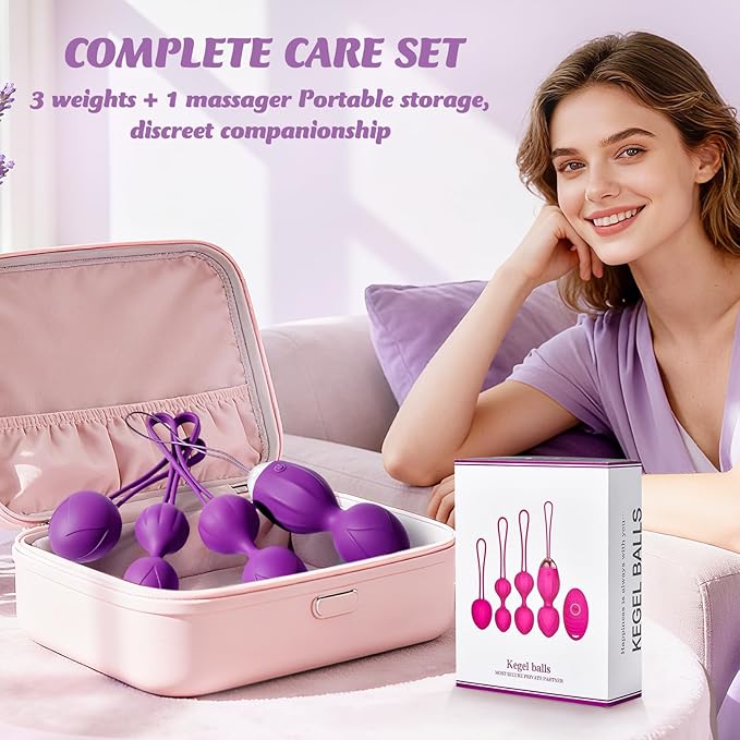Kegel Balls for Women - 4-Piece Pelvic Floor Exercise Weights Set for Postpartum Recovery & Bladder Support, Medical Silicone Kegel Trainer for Home, Yoga & Travel Use (Purple)