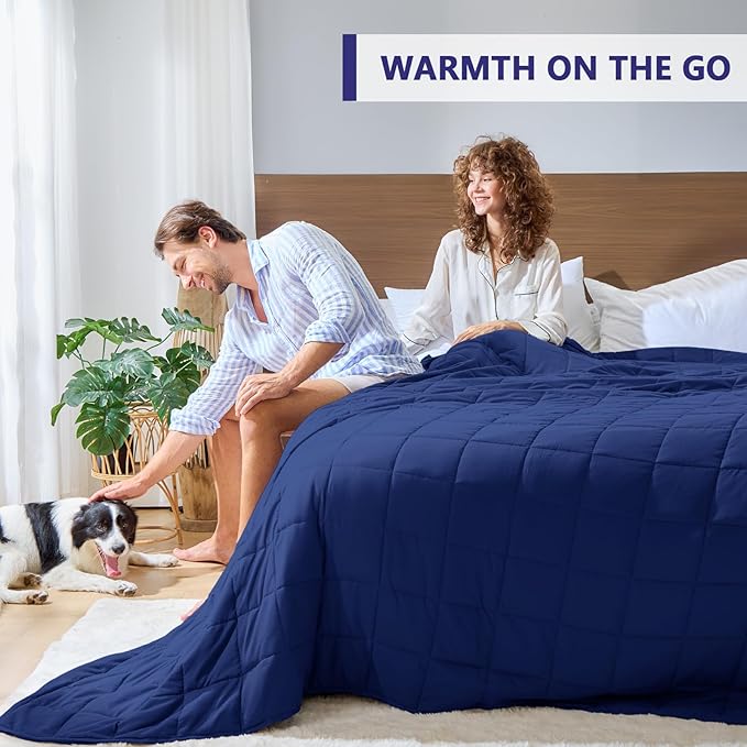 King Size Weighted Blanket for Adults (20 lbs, 80” x 87”, Navy & Blue) Cooling Heavy Blanket for Sleeping Perfect for 190-210 lbs, Breathable Blanket for Adults & Couple All Season, Machine Washable