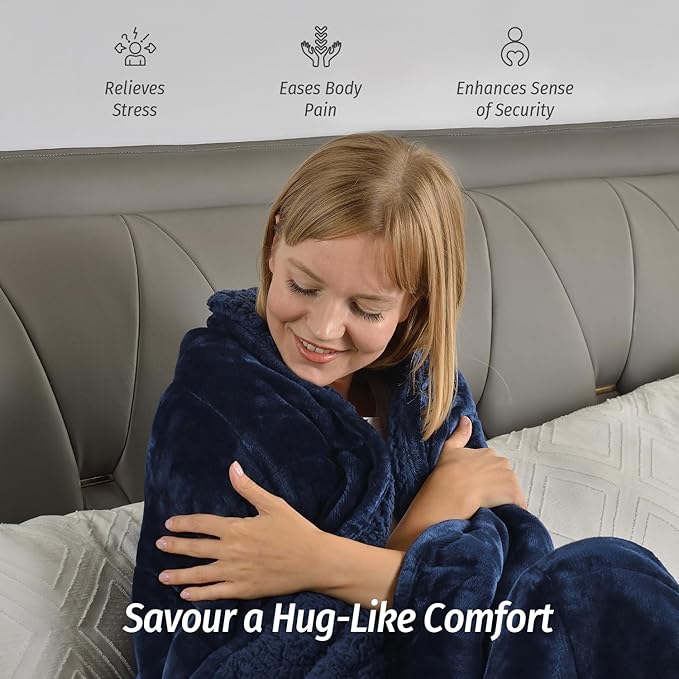 Wemore Sherpa Fleece Weighted Blanket for Adult, 15 lbs Dual Sided Cozy Fluffy Heavy Blanket, Ultra Fuzzy Throw Blanket with Soft Plush Flannel Top, 60 x 80 inches Navy Blue on Both Sides