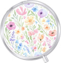 Round Pill Case Small Pill Box with Mirror Pocket 3 Compartment Vitamin Pill Medicine Case Organizer Pill Containers for Traveling Oil-Painted Wildflowers One