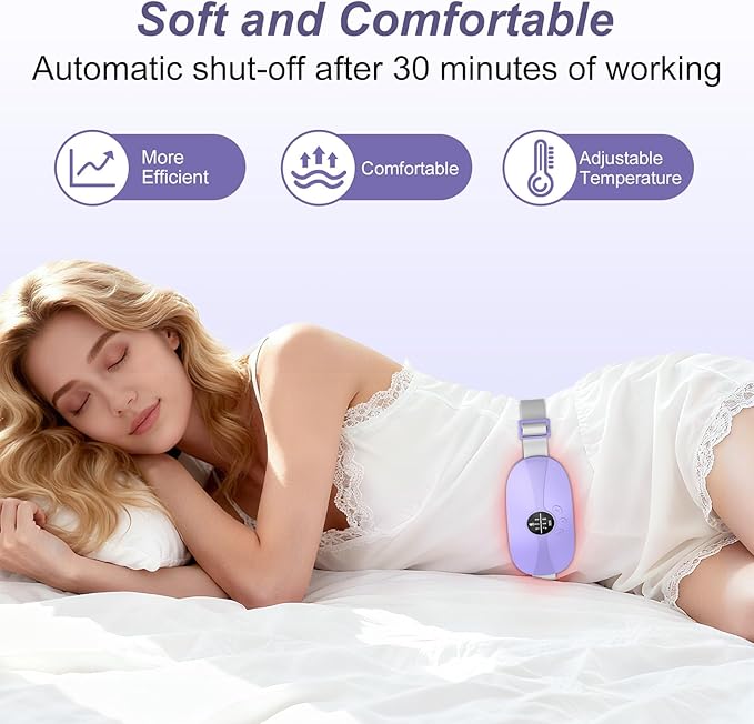 Portable Cordless Heating Pad, 5s Fast Heating, 3 Heat Levels and 3 Massage Modes, Menstrual Heating Pads for Women and Girls (Purple)