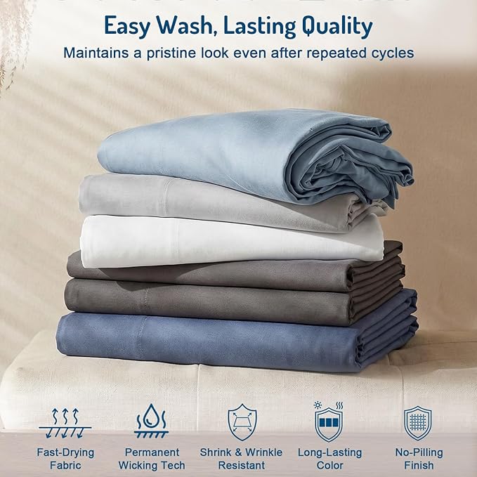 Degrees of Comfort Coolmax® Cooling Bed Sheets California King Size for Hot Sleepers, Moisture Wicking Sheet Set for Night Sweats, Deep Pocket, Ultra Soft, Cozy for All Seasons, Aqua 4 Pieces