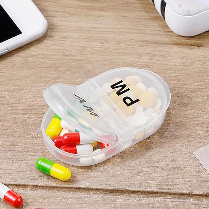 6PCS Pill Organizer AM PM 2 Compartment Daily Pill Box for Pocket or Purse Small Travel Pill Holder for Seniors, Vitamins & Supplements