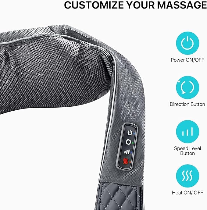 ALLJOY Cordless Shiatsu Neck Massager with Heat – Rechargeable Massager for Neck and Shoulder Pain with 8 Deep Kneading Nodes, Back Massager for Home Office Outdoor - Gifts for Mom Dad Men Women