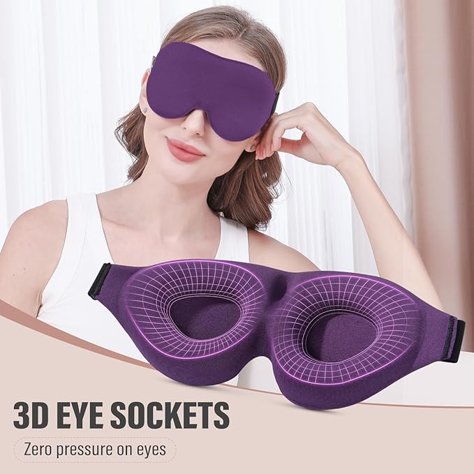 Sleep Mask (Purple & Blue) for Men Women, Complete Light Blocking 3D Eye Mask for Sleeping Night Blindfold, Relaxing Zero Pressure Eye Cover