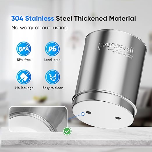 Purewell 2.25G Gravity Water Filter System with Water Level Window, 7-Stage 0.01μm Ultra-Filtration Countertop System with 4 Filters and Stand, Reduce Fluoride & Chlorine, Up to pH 9, PW-KS-FT