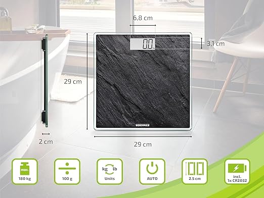 Soehnle Style Sense Compact 300, Compact Digital Weighing Scale, Bathroom Scale with Easy-to-Read LCD Display, Extra-Flat Body Weight Scale, Slate