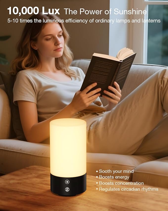 Light Therapy Lamp 10000 Lux Sun Lamp, UV-Free with 3 Color Temperatures, 4 Brightness & Timer, Remote Control, Sunlight for Home, Office, Shift Worker