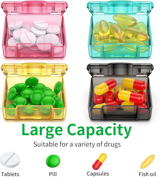 Small Pill Box 4 pcs,Cute Travel Pill Organizer Case Mini Tiny Clear Plastic Storage Containers Portable for Pocket Purse