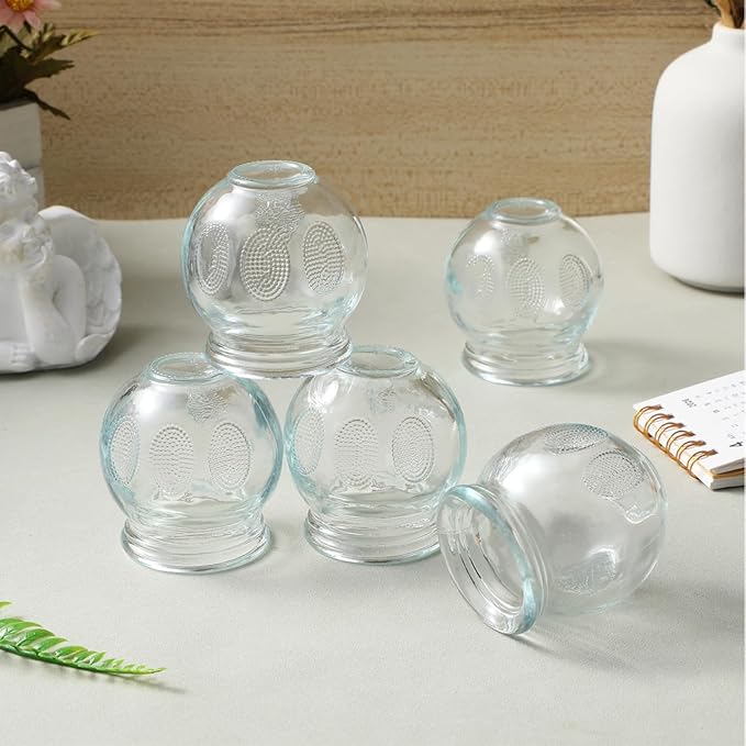 7 Pcs Glass Cupping Set with Finger Grips, Traditional Chinese Fire Cupping Therapy Jars for Back Muscle Tension Relief, Ventosas para Masaje Muscular (2.36X2.16X2.16In)