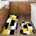Yellow Grey Kitchen Rug Set of 2 Cushioned Anti Fatigue Kitchen Mats for Floor Non-Slip Waterproof Kitchen Floor Mats Geometric Ergonomic Cushioned Comfort Standing Mat for Laundry, Office, Sink