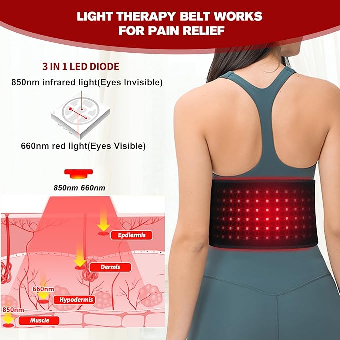 Cordless Red Light Therapy Belt for Back Pain Relief Infrared Light Therapy Portable Wrap for Waist Body Lower Back Shoulder Thigh