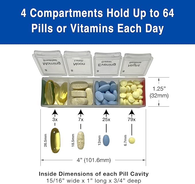 MEDCENTER Traveler 7 Day Pill Organizer HSA/FSA, Portable Travel Pill Case, Medication Organizer & Nylon Pill Container w/ 4 Daily Compartments, Standard Size