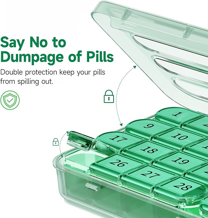 Zoksi Monthly Pill Organizer 1 Time a Day, 30 Day Pill Box Organizer Once a Day, One Month Large Pill Case for Travel, 31 Day Daily Medcine Container for Vitamins, Supplement & Medication (Olive)
