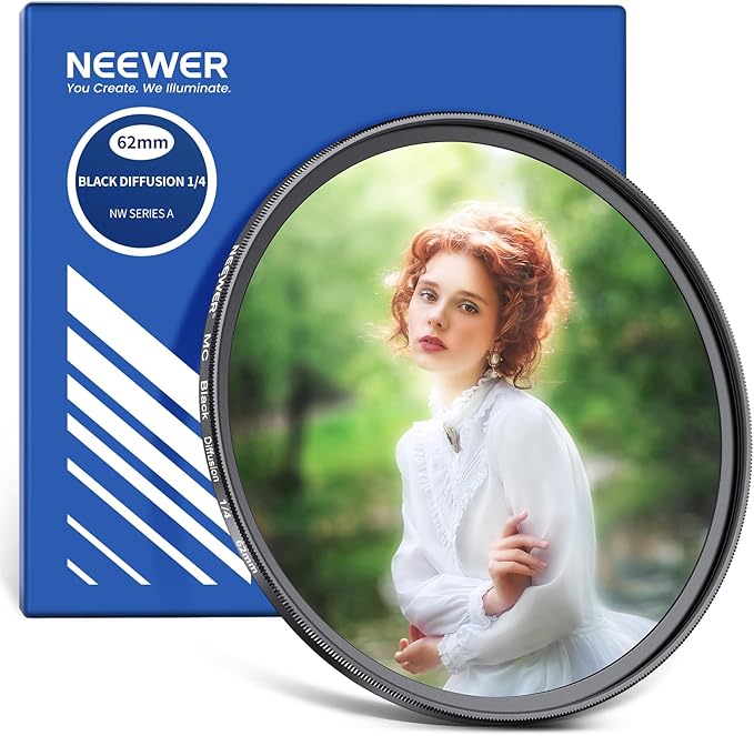 NEEWER 62mm Black Diffusion 1/4 Filter Dreamy Soft Cinematic Effect Filter Ultra Slim Water Repellent Scratch Resistant Optical Glass Multiple Nano Coatings for Video/Vlog/Portrait Photography