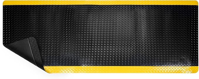 NORTHSKY Olympia Anti Fatigue Mat Industrial, Standing Mat, Yellow Border Safety, 12 x 3 ft, 15/16" Thick, Advanced High-Density Memory Foam, for Workshop Workstations, Laboratory Benches