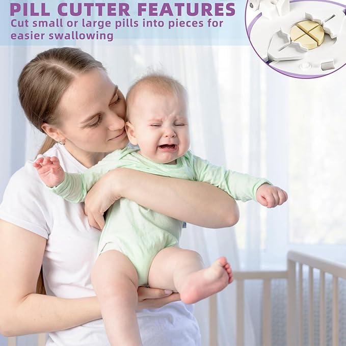 Pill Cutter Splitter for Small or Large Pills, Profesional Pill Cutter 1/4 & 1/2 Divider, Includes Storage Compartment, Accurate and Easy Cutting for Tablets, Vitamins