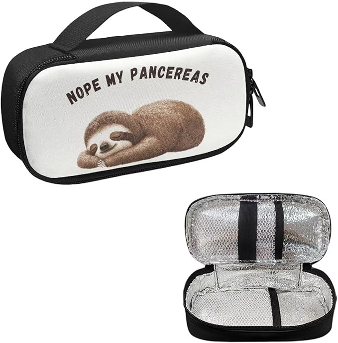 Rnyleeg Cute Sloth Insulin Bag for Women Men Portable Diabetic Supplies Storage Bags with Handle Small Size Diabetic Bags for Supplies Medicine Cooler Bag