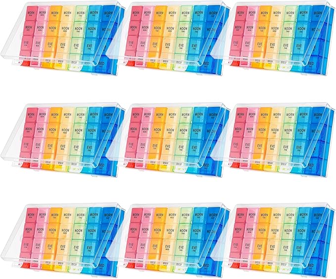 9 Pack Weekly Pill Organizer Box Waterproof Big Medication Box 4 Times a Day 7 Day Case Container for Daily Travel for Vitamins and Fish Oil Supplements