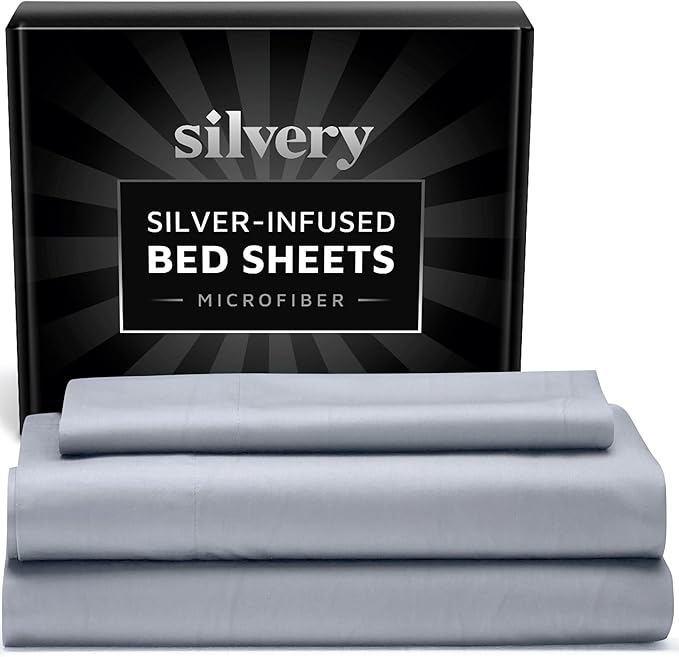 Silvery Silver Infused Bed Sheets Set - Ultra-Soft Temperature-Regulating Fabric with Self-Cleaning Technology™ That Stays Fresh 3X Longer for Hygienic Sleep (Gray, Twin XL)