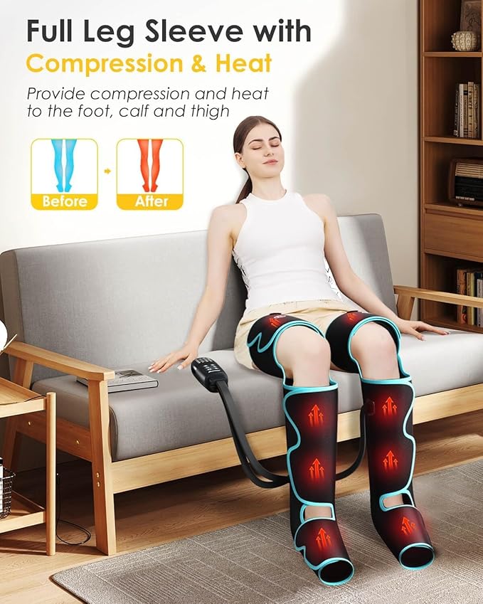 SLOTHMORE Leg Massager with Heat and Air Compression, Foot Calf & Thigh Massage for Circulation and Pain Relief, Sequential Compression Device for Swollen Legs, 3 Intensities 6 Modes