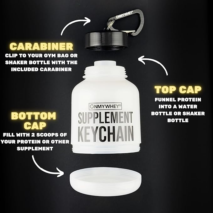 Protein Powder Container Funnel To Go 180ml - Travel Water Bottle Funnel For Mixes, Portable Pre Workout Supplement Containers & Dispenser Funnels, Mini Preworkout Supplements Holder Keychain Bottles
