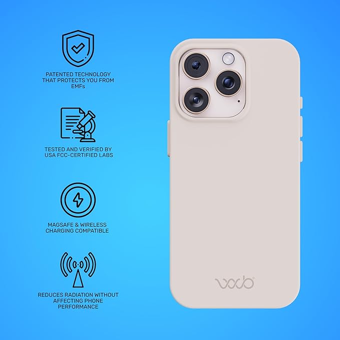 WAVEBLOCK EMF Protection Silicone iPhone Case Compatible with iPhone 16 Pro, Radiation Blocker, 5G Shield Reduction, Lightweight, USA Patented and Tested in FCC Lab, Stone
