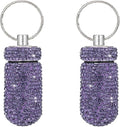 2 Pcs Pill Holder Keychain, Bling Aluminum Medicine Holder Pill Container Mini Size Waterproof and Light Weight Portable Pill Bottle Case (Purple 2Pcs)