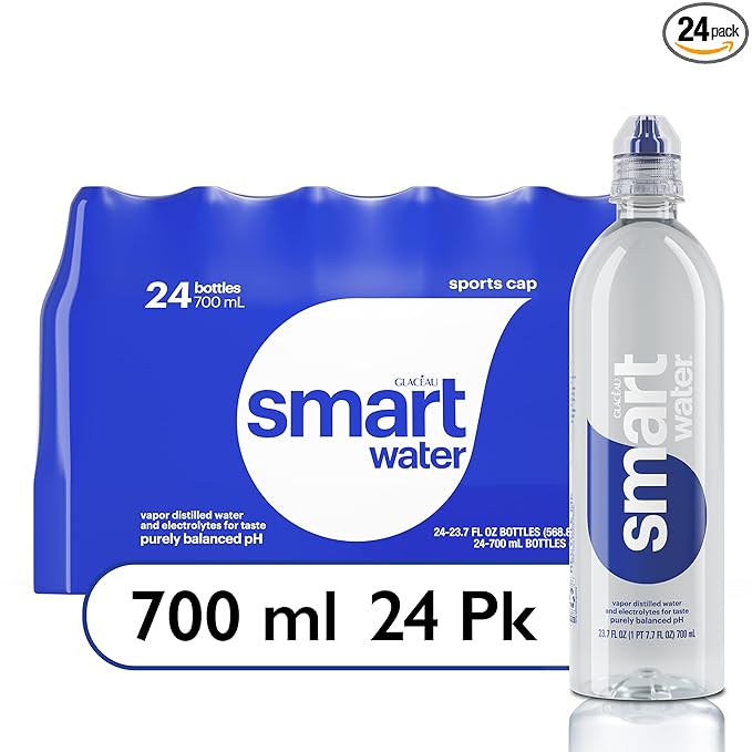 smartwater Smart Water Sports Cap, 700ml, 24 Pack, 23.7 Fl Ounce (Pack of 24)