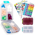 2 Pack Pill Organizer Travel Case - 10 Compartments Portable Medicine Container with 330 Labels, Double Lock Design (White & Chocolate, 2 Boxes)