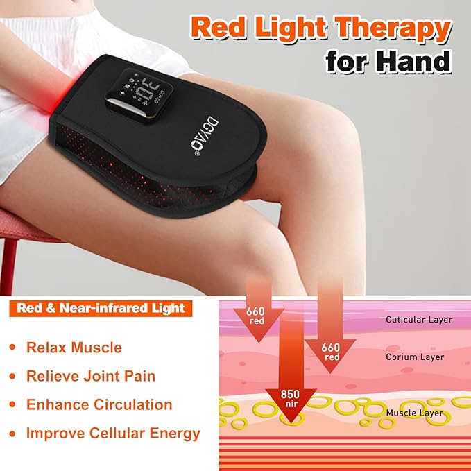 TUOB Red Light Therapy for Hand, Cordless Infrared Light Therapy Device with Power Bank, Led Light Therapy Double Side Pad Glove Deep Penetrate Joint Benefit for Hand Wrist Fingers Pain Relief