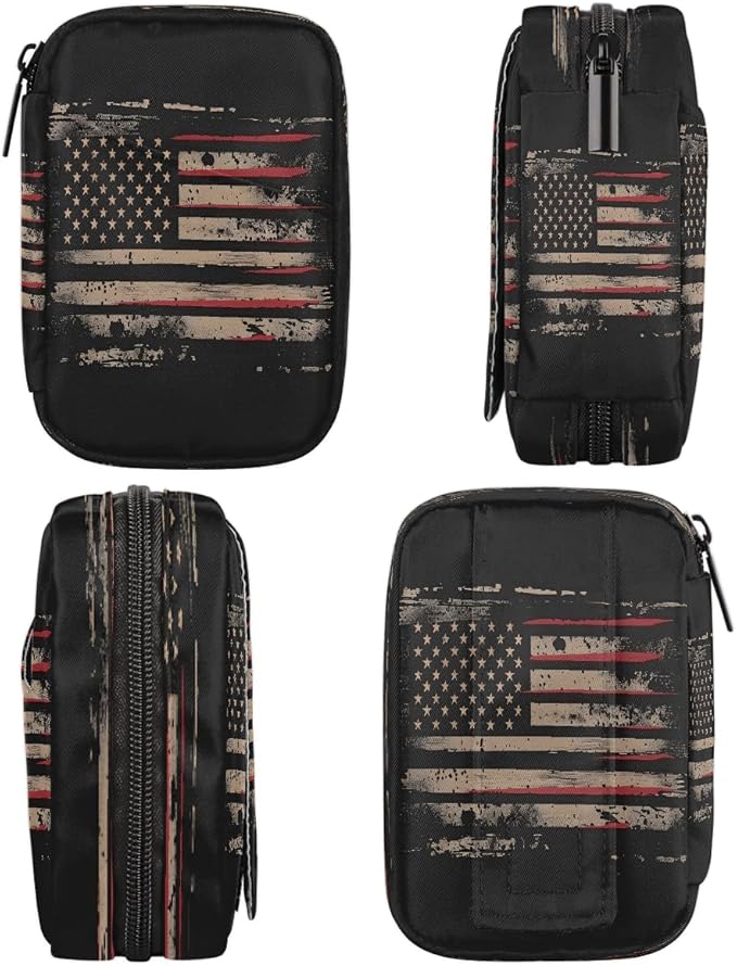 Abstract USA Flag Stripes Travel Pill Organizer Box Weekly Portable Pill Case Daily Pills 7 Day Small Birth Control Pills Container Removable Compartments for Medicine Vitamins Fish Oil