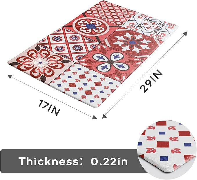 Ashler Kitchen Mats Cushioned Anti-Fatigue Kitchen Rugs, Non-Slip Waterproof Kitchen Floor Mats, Ergonomic Comfort Foam Standing Rug for Kitchen, Office, Floor, Laundry, Sink, 17x29 in, Red