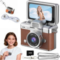 Mini Digital Camera Keychain Retro Mini Digital Video Camera Small 1080P FHD Recording with 0.96" IPS Screen with 6 Retro Filters AVI Format-Ideal for Phone Transfer (64GB, Brown)