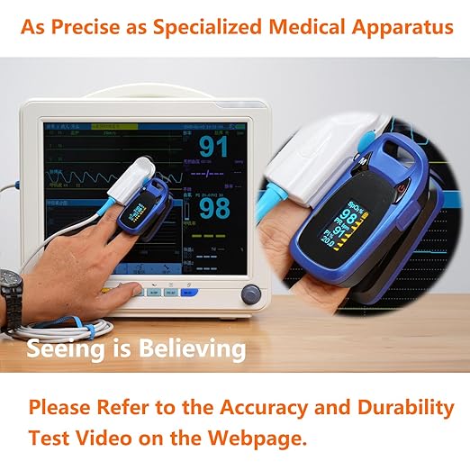 Fingertip Pulse Oximeter with Plethysmograph and Perfusion Index, include carrying case, Large OLED Digital Display Blood Oxygen Saturation Monitor Heart Rate Monitor (Blue)