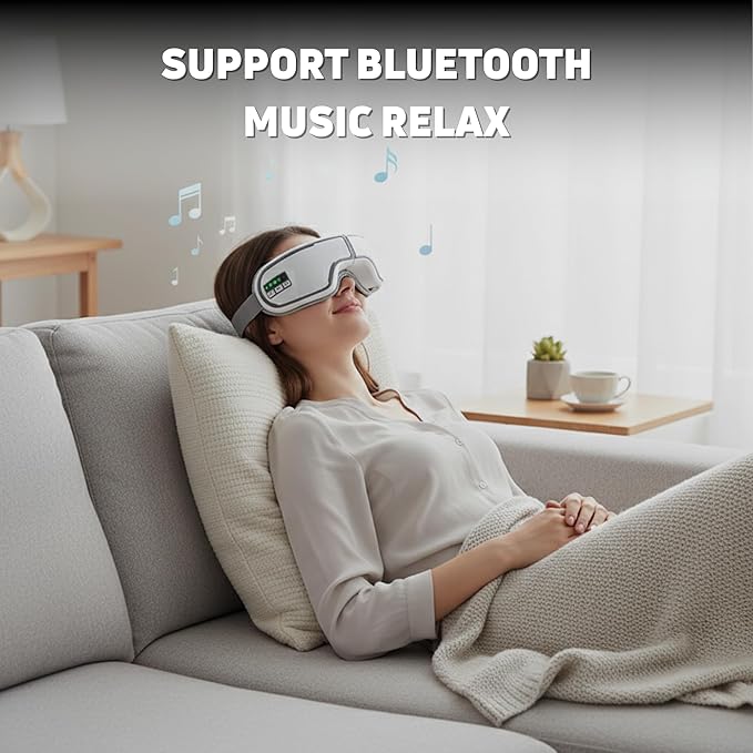 Kuyra Foldable Heated Eye Massager: Heat, Compression, Music & Adjustable Mask – Portable Eye Strain Relief, Dry Eyes Comfort, Relaxation Sleep Support, Holiday Birthday Gift Women & Men (White)