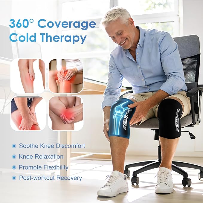ComfiTECH 2 Pack Knee Ice Pack Wraps, Elbow Calf Brace Flexible Reusable Gel Cold Compression Sleeve for Soothing Meniscus Tear and ACL Discomfort, Muscle Relaxation, Sports Recovery, Extra Large