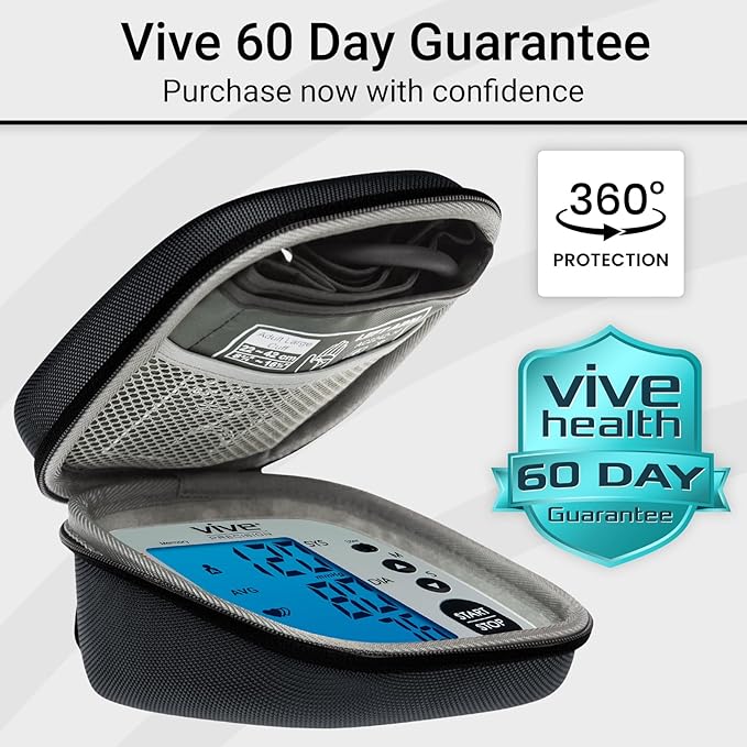 Vive Precision Blood Pressure Monitor Case - Hard Carrying Medical Travel Storage Bag - Universally Compatible Portable BPM Cuff, Health Accessories Pouch Replacement with Carrying Strap - Shockproof