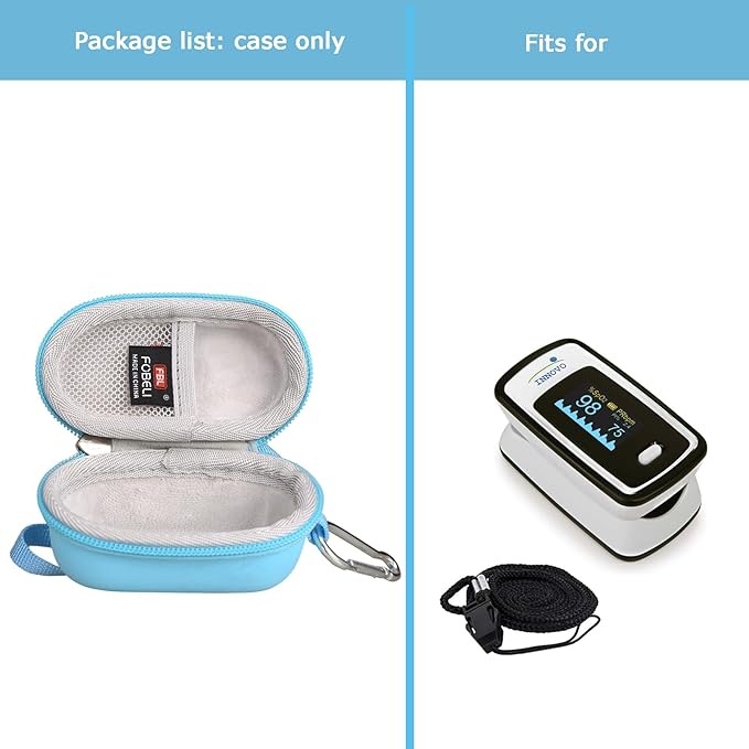 FBLFOBELI Hard Fingertip Pulse Oximeter Case, for Innovo Deluxe iP900AP/Zacurate Pro Series 500DL 500BL, for Small Children Blood Oxygen Monitor, 4.3x2.2x2.4 Inches, Case Only (Blue)
