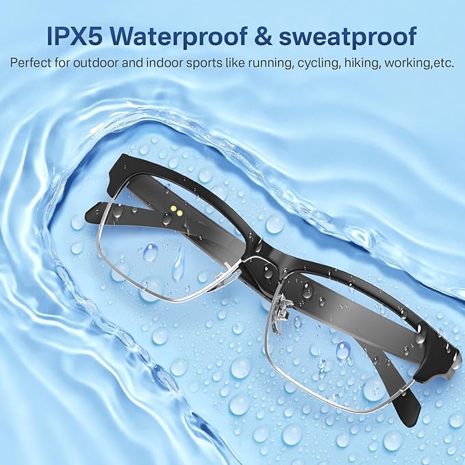 Bluetooth Audio Smart Glasses, Blue Light Glasses for Women and Men, Open Ear Sound with Mic & Speakers, Blue Light Filter & Polarized Sunglasses Lenses, Voice Assistant(Silver)